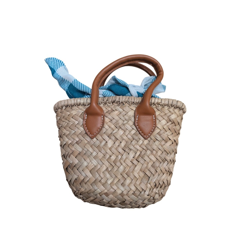 Woven Straw Mini Basket Bag Rhinestone Crystal Gingham Summer Beach Boho - Picture 3 of 8